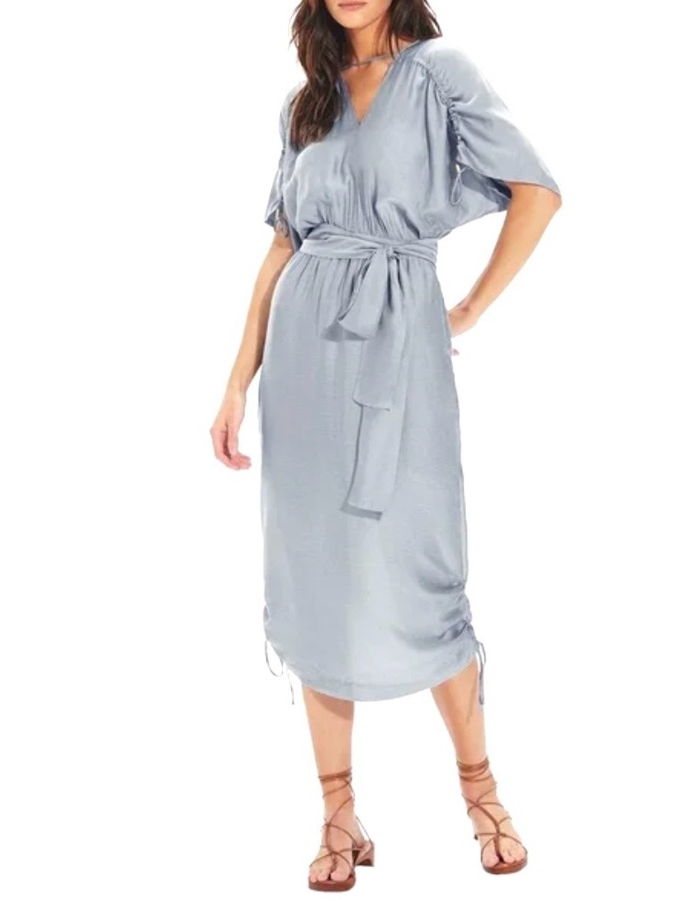 ViX Paula Hermanny Ciara Midi Dress Lt blue Sz 2 MSRP $428 NEW W FLAW Silk blend